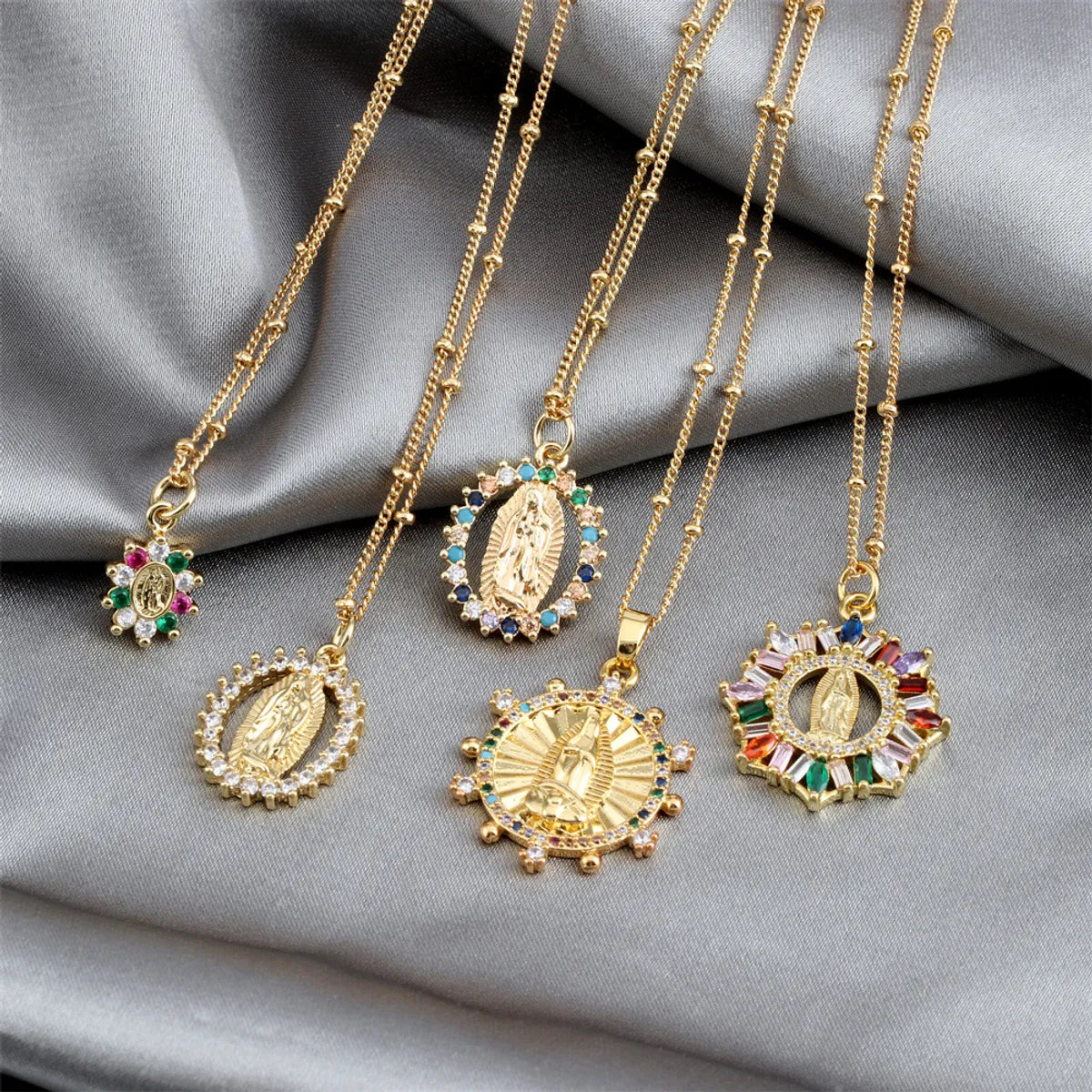 Women’s gold chain necklaces-Fashion Saint Copper Plating Zircon Pendant Necklace