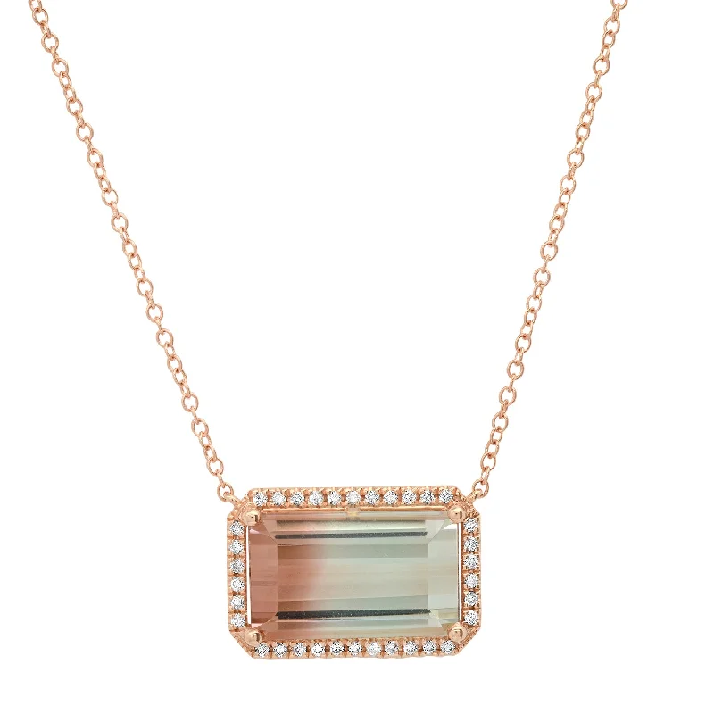 Women’s layered gold necklaces-One of a Kind Bicolor Tourmaline Necklace with Diamond Frame