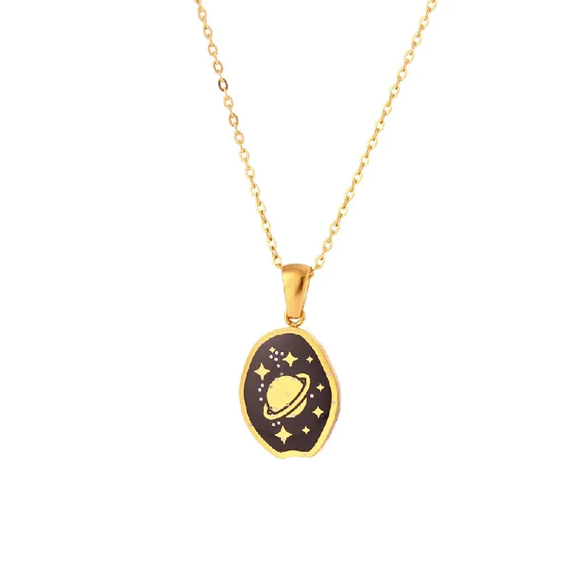 Oval Stone Drop Oil Pattern Pendant Necklace-Universe