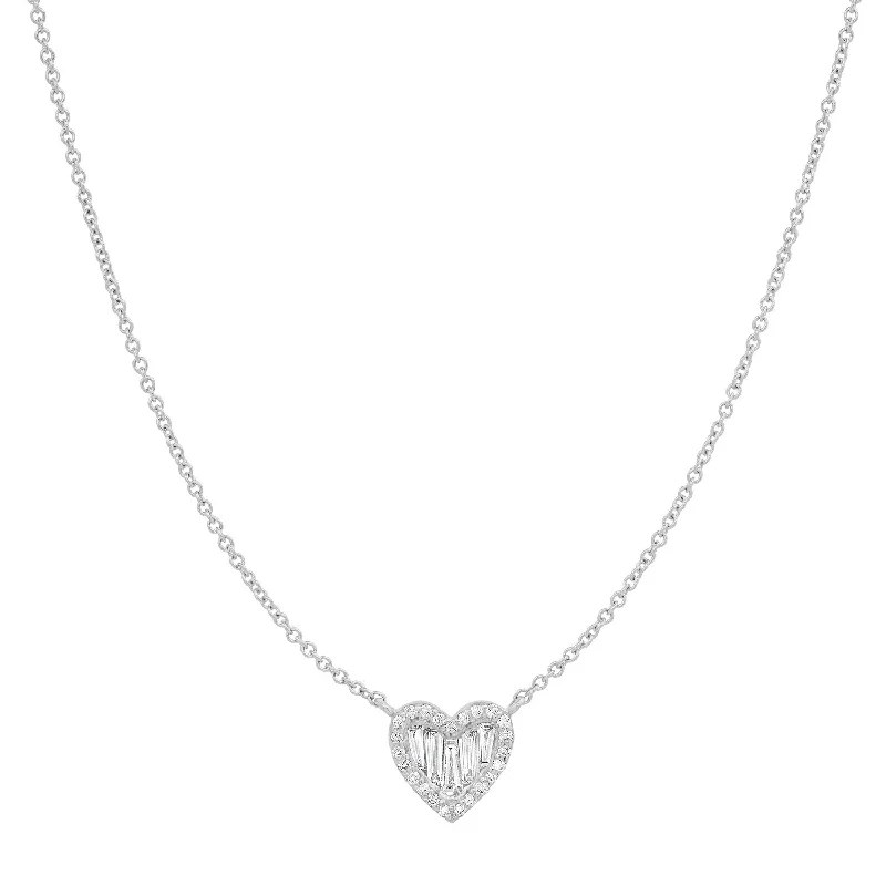 Women’s turquoise necklaces-Baguette Beauty Diamond Heart Necklace