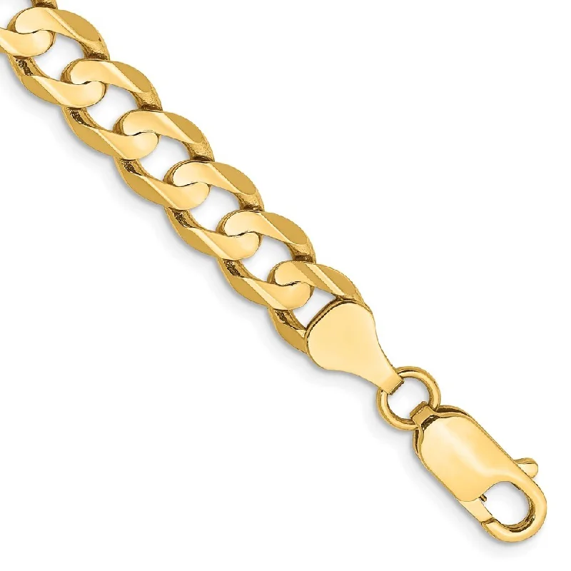 Women’s bangle bracelets-14k Yellow Gold 6.75mm Open Concave Curb Chain Bracelet, 7"