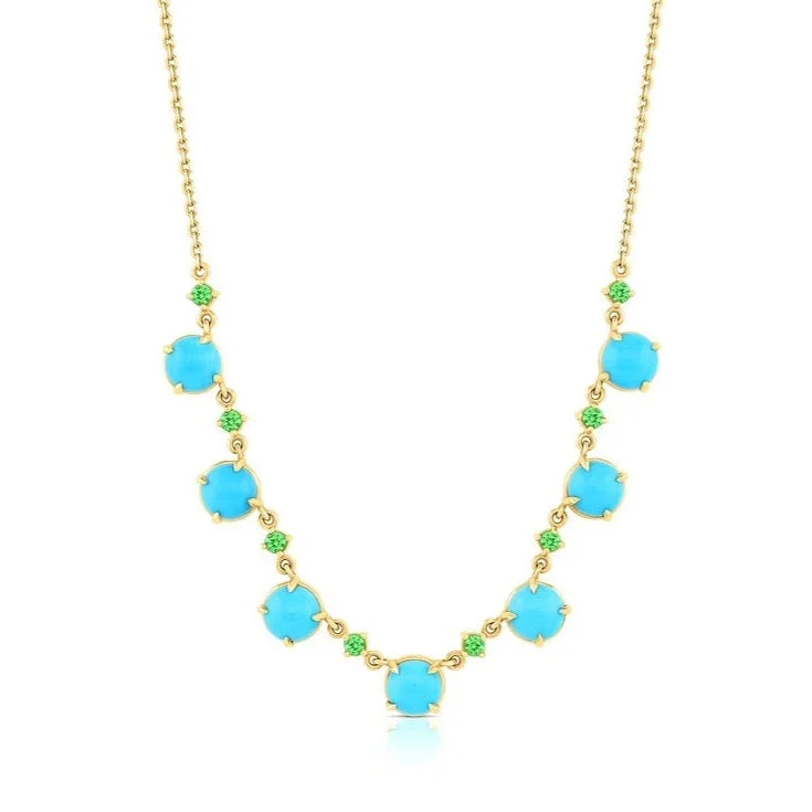 Women’s trendy pendant necklaces-7 Stone Turquoise & Tsavorite Lady Necklace