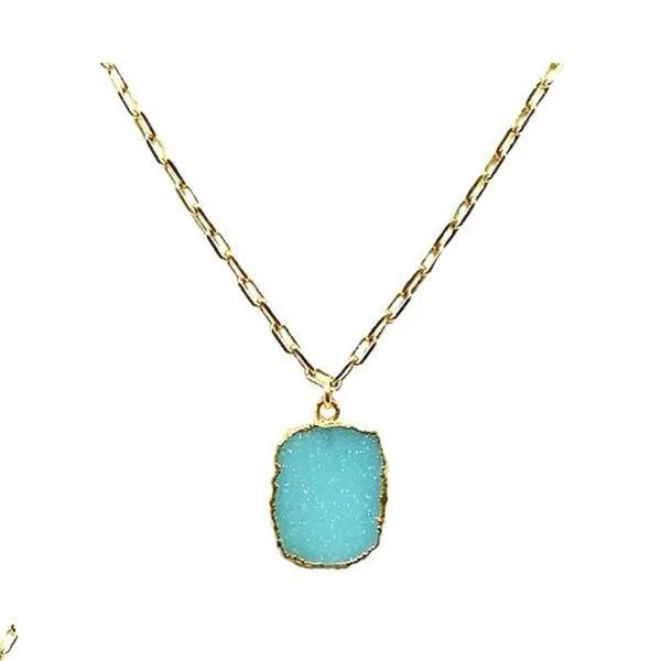 Women’s engraved necklaces-Electroform Pendant on Gold Fill Link Chain: Aqua Druzy (NGCP749DZQ)