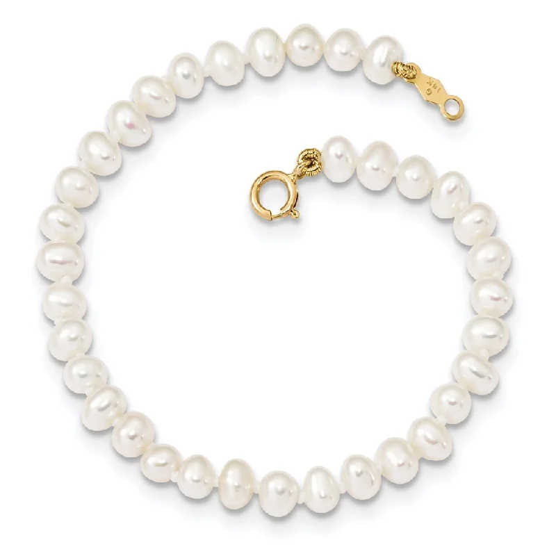 Women’s vintage charm bracelets-14k Yellow Gold Madi K 3-4mm White Egg Shape Freshwater Cultured Pearl Bracelet, 6"