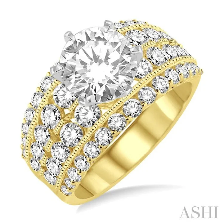 Women's personalized engagement rings-2 1/10 ctw Diamond Semi-mount Engagement Ring in 14K Yellow and White Gold