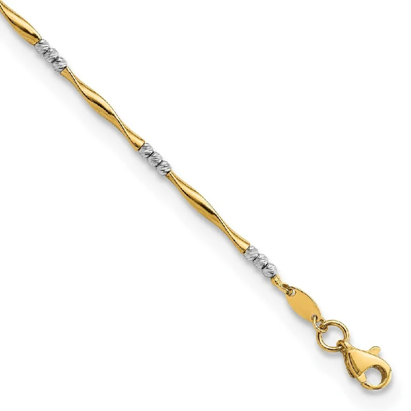 Women’s diamond charm bracelets-14k Two-tone Diamond-Cut Wavy and Beaded Bracelet, 7.5" (W-1.95mm)