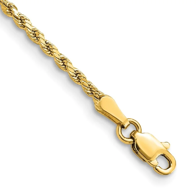 Women’s silver tennis bracelets-14k Yellow Gold 2mm Semi-solid Diamond-Cut Rope Chain Bracelet, 7"