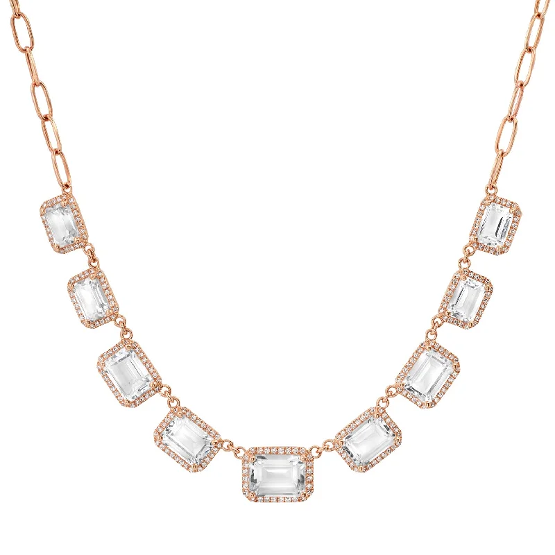 Women’s gold chain necklaces-Heavenly Emerald Cut White Topaz & Diamond Princess Necklace