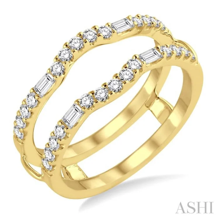 Women's stackable solitaire engagement rings-1/2 ctw Baguette and Round Cut Diamond Insert Ring in 14K Yellow Gold