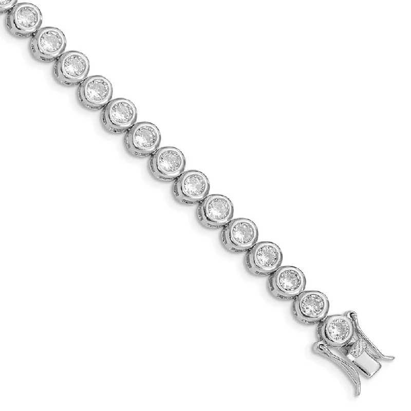 Women’s diamond tennis bangles-925 Sterling Silver Rhodium-plated Cubic Zirconia Tennis Bracelet, 7.25"