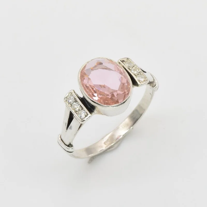 Women's custom engagement rings-Pink Morganite Ring - Oval Vintage Ring - Pink Diamond Ring