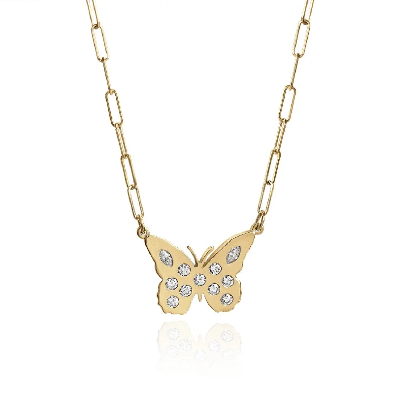 Women’s chunky necklaces-Lindy Small Mixed Shapes Diamond Butterfly Necklace