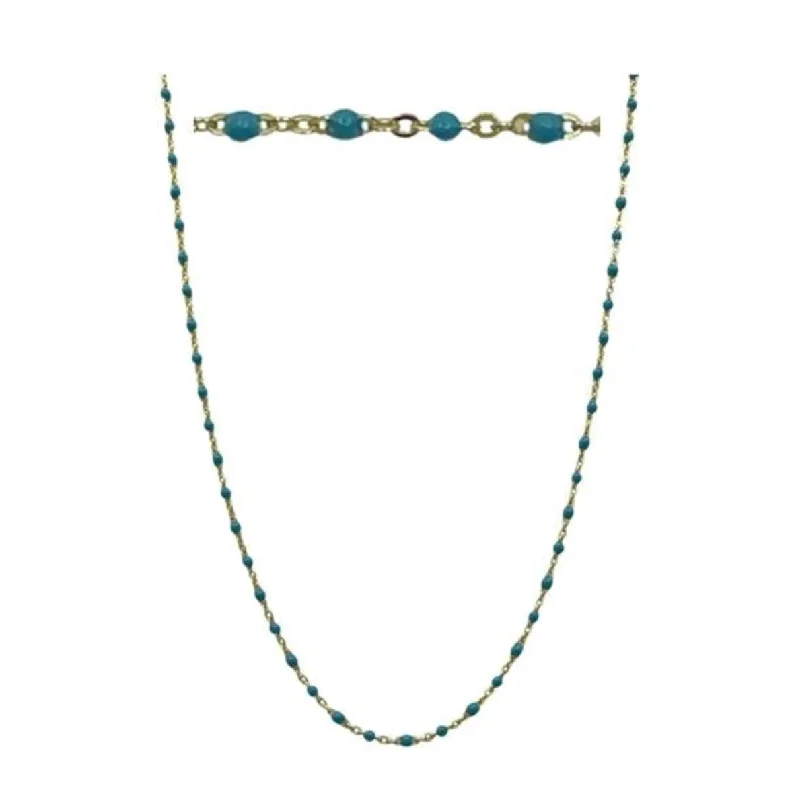 Women’s engagement necklaces-2mm Enamel Beaded Necklace: Turquoise Vermeil or Plated (_NG7004TQ)