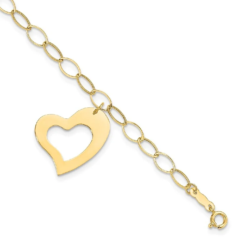 Women’s boho chic bracelets-14k Yellow Gold 19mm Yellow Gold Dangle Heart Bracelet, 7.25"