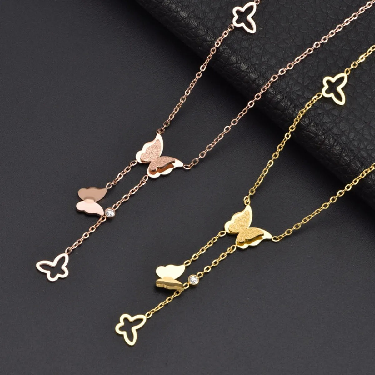 Women’s layered gold necklaces-Lady Butterfly Titanium Steel Pendant Necklace