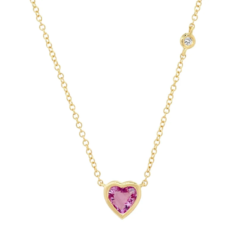 Women’s boho necklaces-Pretty in Pink Sapphire and Diamond Heart Necklace