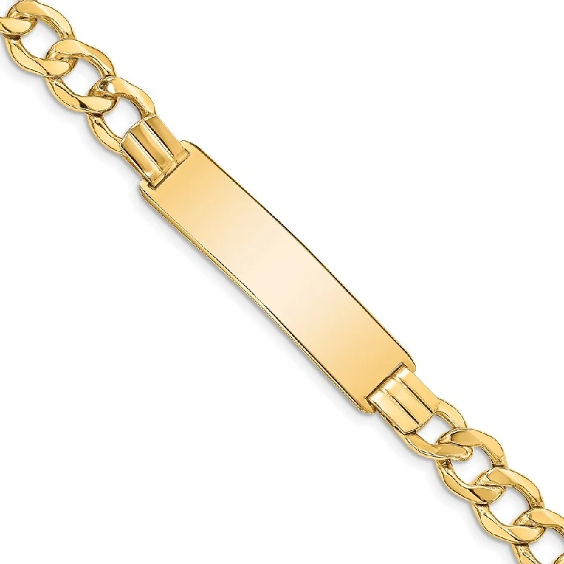 Women’s vintage charm bracelets-14k Yellow Gold Semi-Solid Curb Link 9mm ID Bracelet, 7"