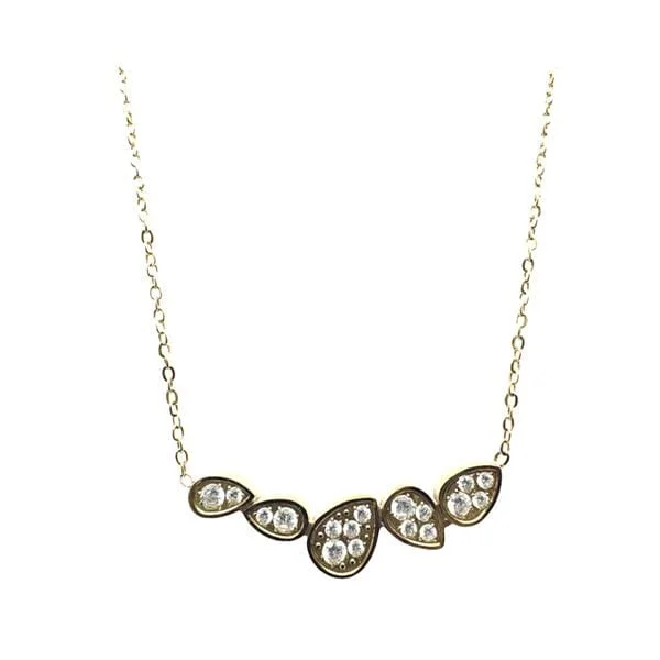 Women’s floral necklaces-Stainless Steel: Asymmetrical Teardrops With CZ (NGSS458)