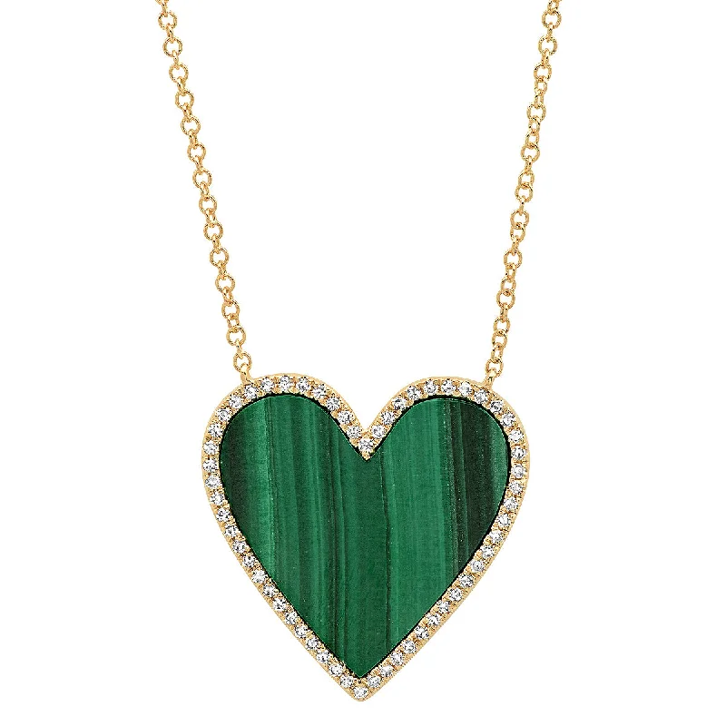 Women’s geometric necklaces-Malachite Heart Necklace with Diamond Frame