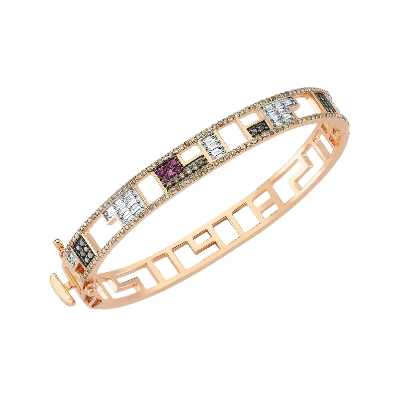 Women’s multi-color bangles-MONDRIAN BAGET CLAMP FULL COLORED DIAMOND&BROWN BRACELET