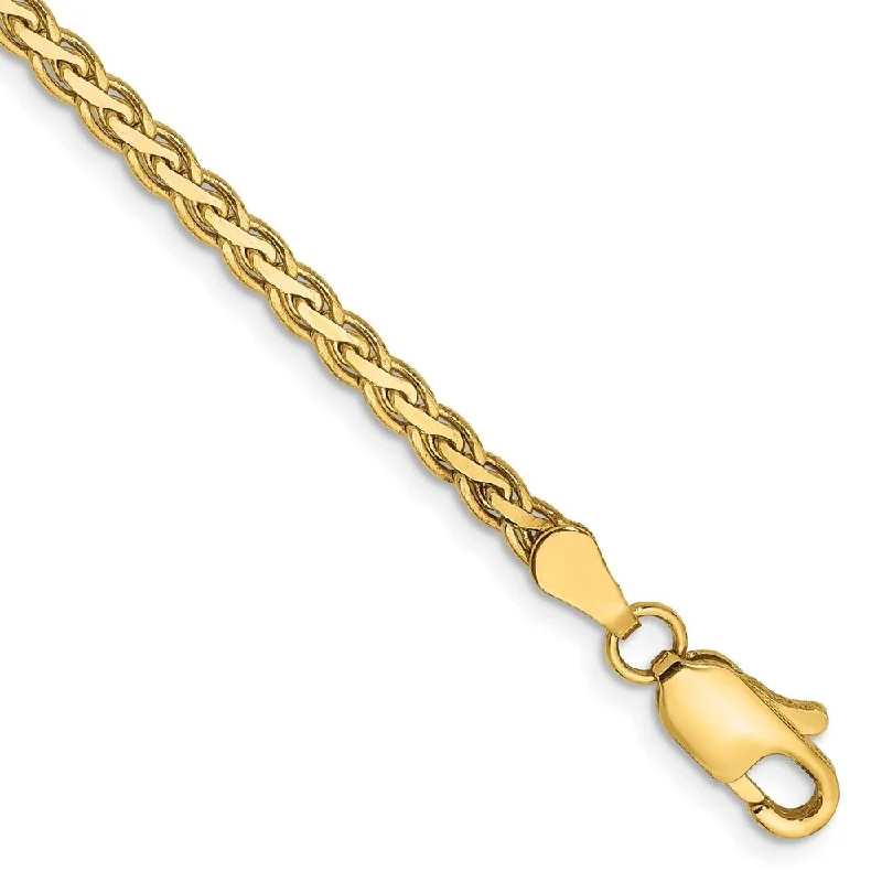 Women’s bangle bracelets-14k Yellow Gold 3mm Flat Wheat Chain Bracelet, 7"