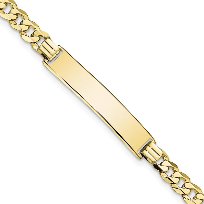 Women’s mixed metal bracelets-10k Yellow Gold Flat Curb Link ID Bracelet, 7" (W-6.4mm)