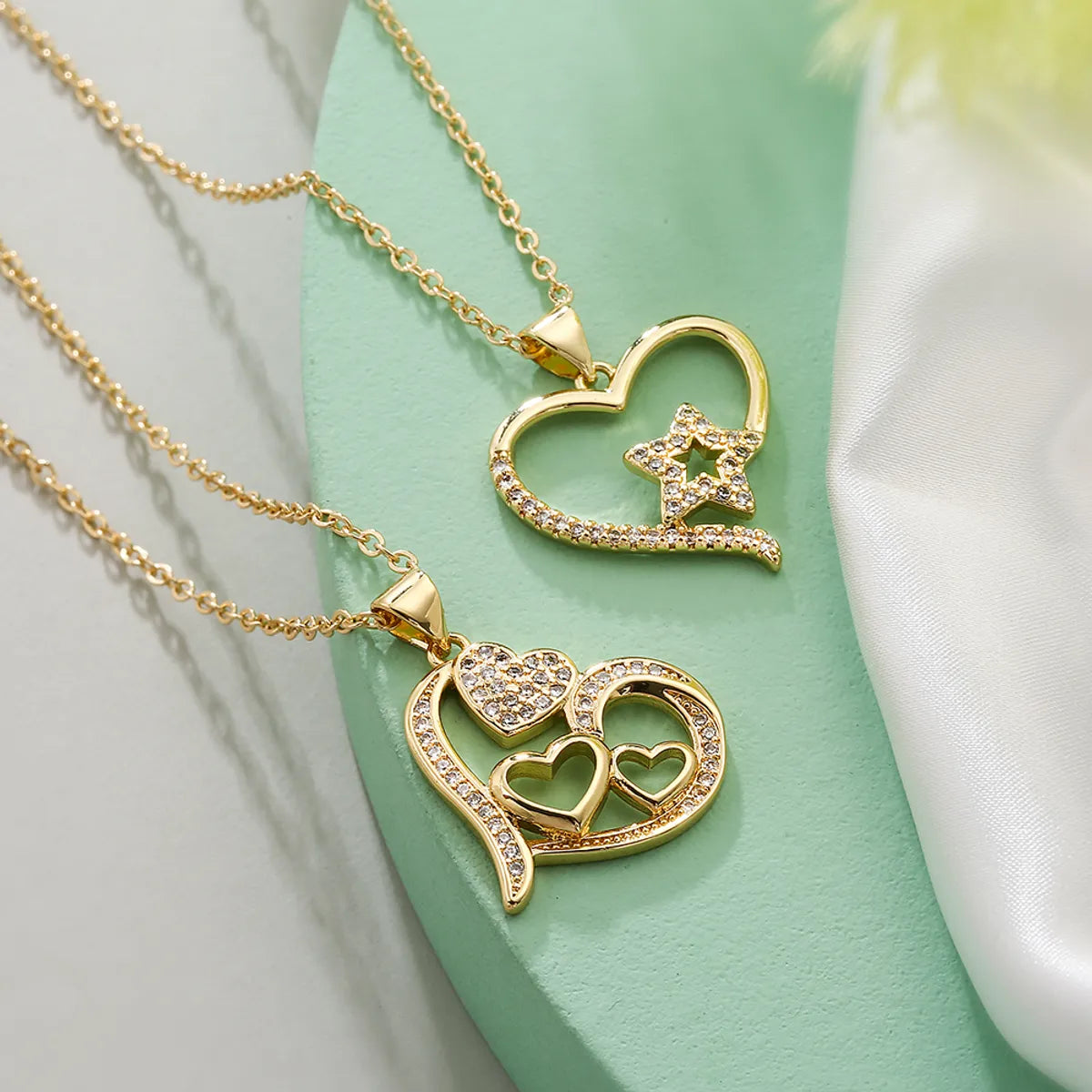 Women’s romantic diamond necklaces-Simple Style Commute Heart Shape Copper Plating Inlay Zircon 18k Gold Plated Pendant Necklace