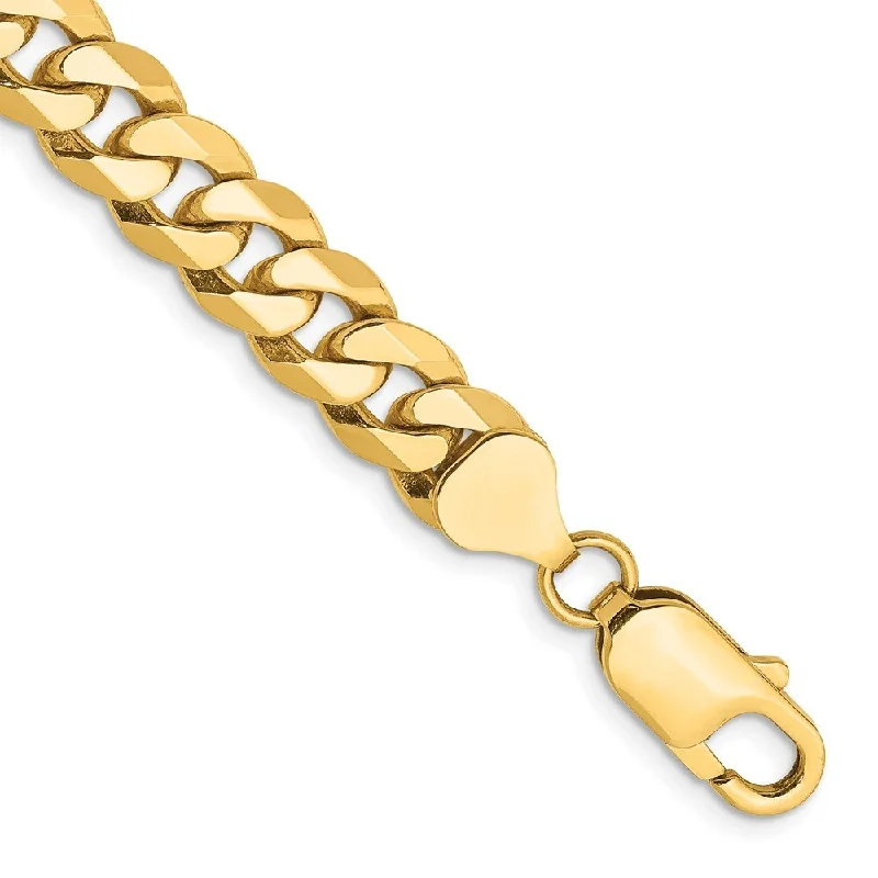 Women’s bohemian bangles-14k Yellow Gold 8mm Flat Beveled Curb Chain Bracelet, 8.5"