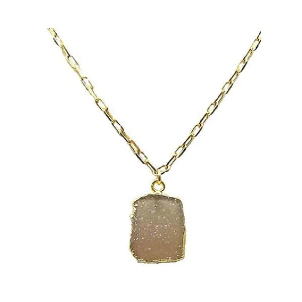 Women’s minimalist necklaces-Electroform Pendant on Gold Fill Link Chain: Pink Druzy (NGCP749DZP)