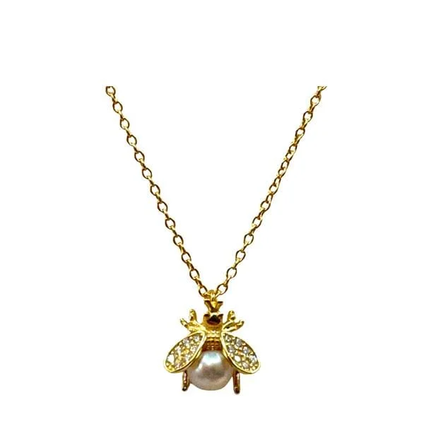 Women’s luxury pearl necklaces-Bee Pendant: Pearl, Gold fill and CZ (NGCP43BEE)