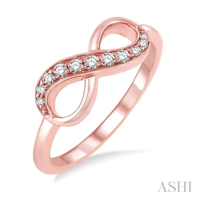 Women's cluster engagement rings-1/6 ctw Round Cut Diamond Infinity Petite Ring in 14K Rose Gold