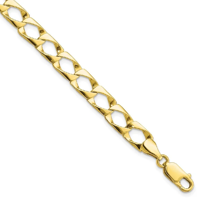 Women’s delicate bracelets-10k Yellow Gold 7.4mm Satin & Diamond-cut Fancy Link Bracelet, 8"