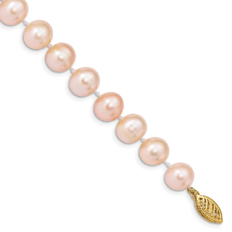 Women’s designer bracelets-14k 8-9mm Pink Near Round Freshwater Cultured Pearl Bracelet-WBC-PPN080-7.5