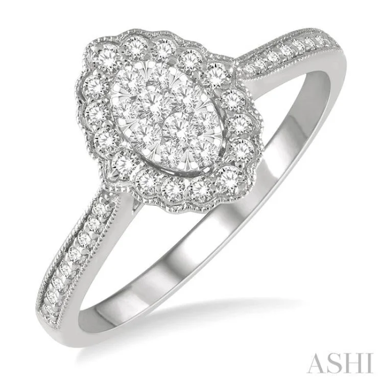 Women's marquise-cut engagement rings-1/3 ctw Oval Lattice Lovebright Round Cut Diamond Ladies Ring in 14K White Gold