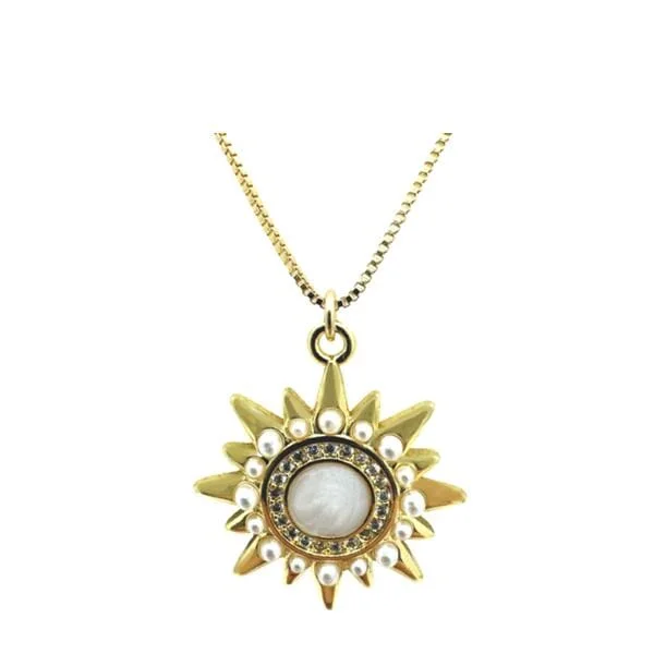 Women’s layered gemstone necklaces-Starburst Pendant With Pearls & CZ (NGCP46035)