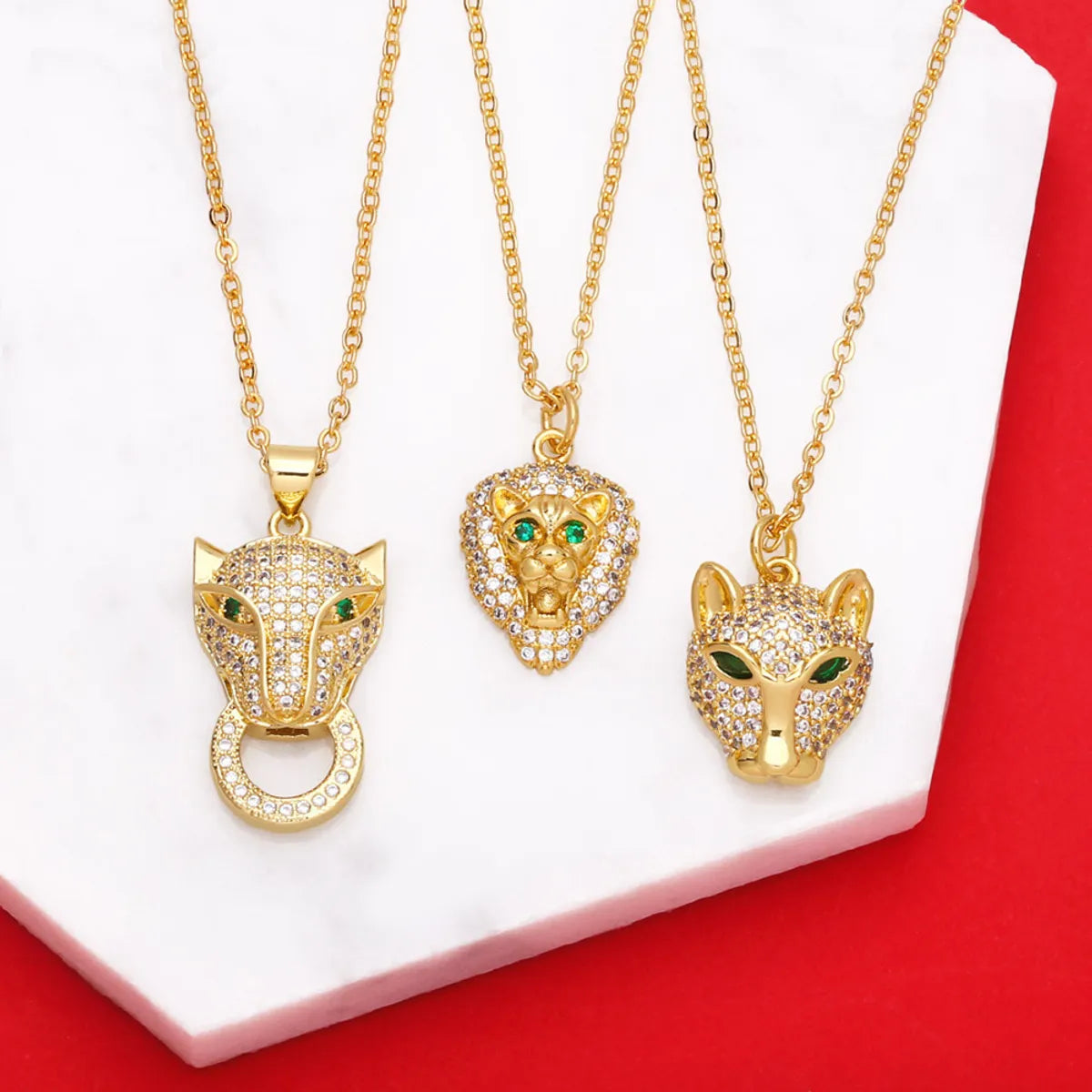 Women’s engraved necklaces-New Hip-hop Copper Inlaid Zircon Leopard Head Pendant Necklace