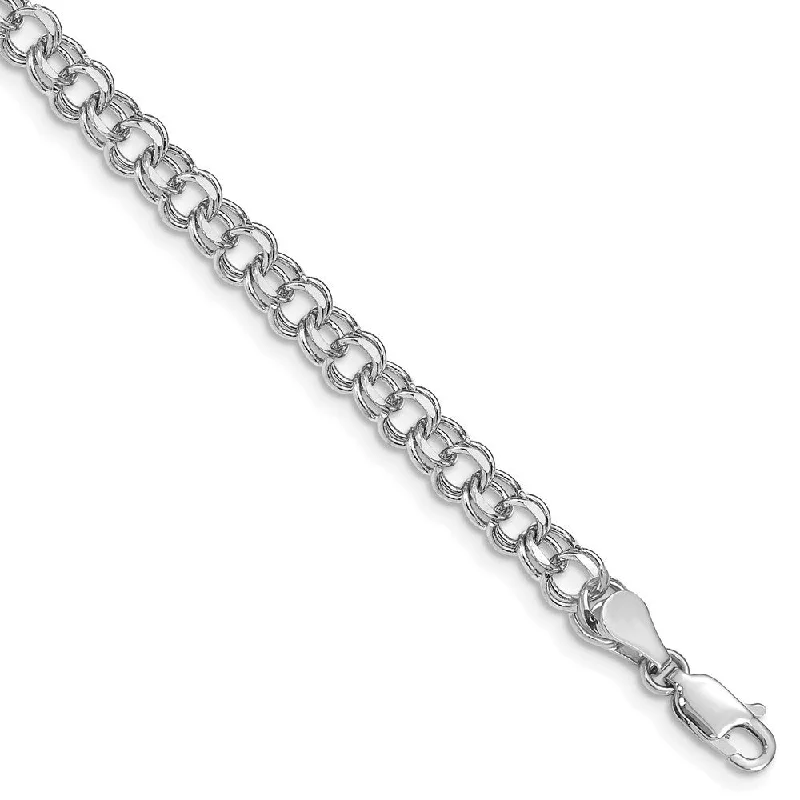 Women’s gemstone bracelets-14k White Gold 5mm Double Link Charm Bracelet, 7"