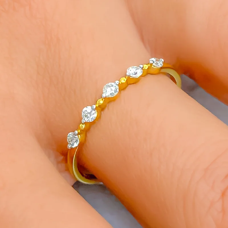 Women's pear-shaped engagement rings-Dainty Dazzling Diamond + 18k Gold Band Ring