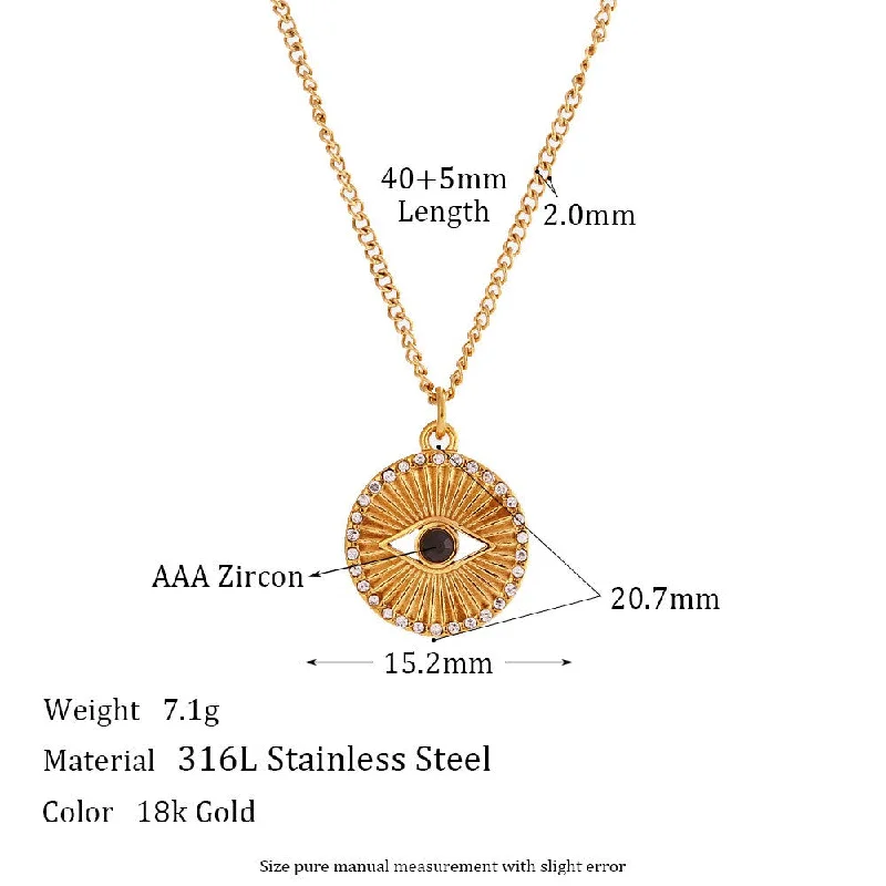 Black Eyes Rhinestone Rising Sun Shaped Coin Pendant Necklace-Gold