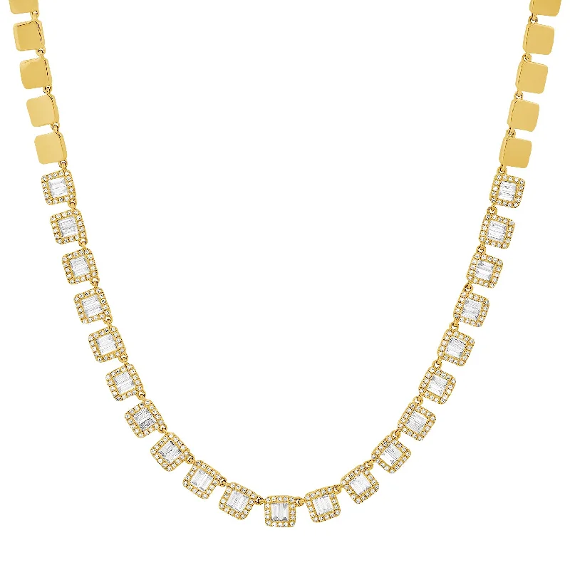 Women’s elegant pendant necklaces-The Jenna Baguette & Diamond Halo Collar Necklace