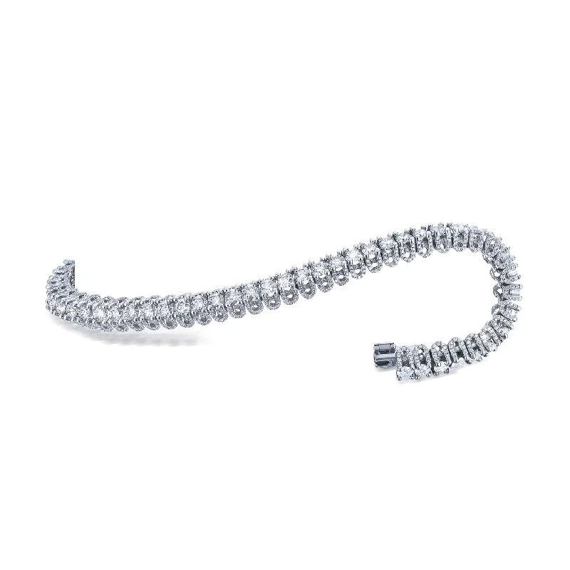 Women’s statement bracelets-18K WHITE GOLD TENNIS BRACELET WITH DIAMOND PAVE