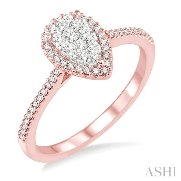 Women's radiant cut engagement rings-1/3 ctw Pear Shape Diamond Lovebright Ring in 14K Rose and White Gold