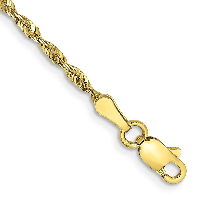 Women’s birthstone bracelets-10k Yellow Gold 2.0mm Extra-Light Diamond-Cut Rope Chain Bracelet, 7"