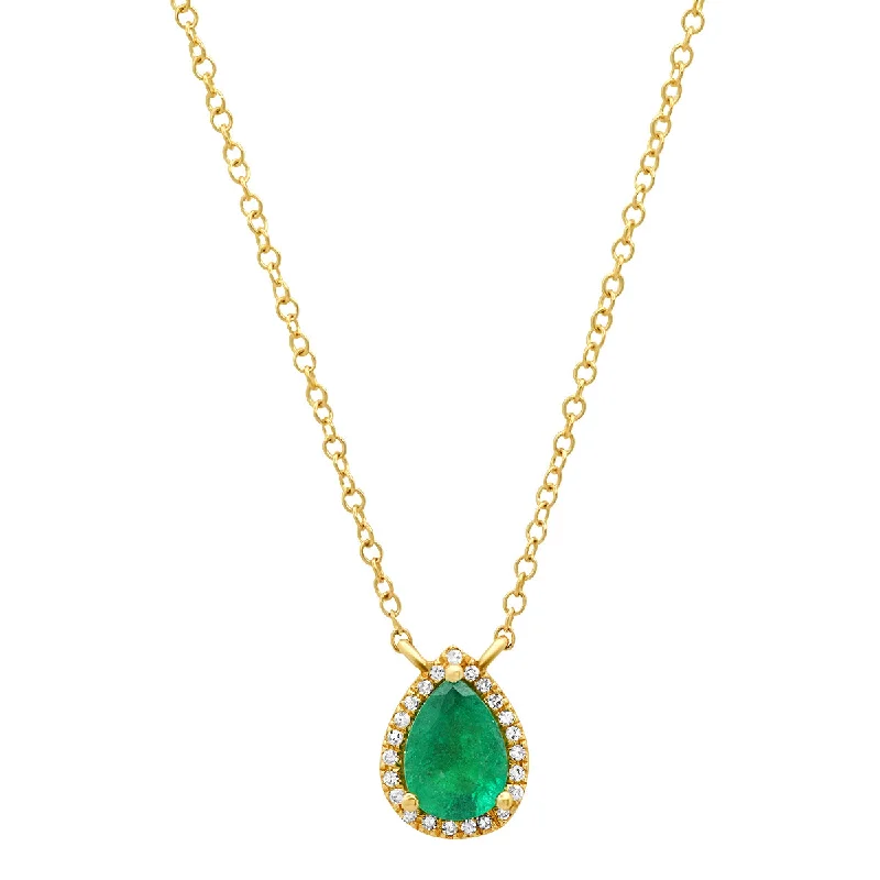 Women’s chunky gold necklaces-Pear Shape Green Emerald with Pave Diamond Frame Necklace