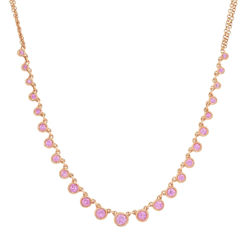 Women’s sapphire necklaces-Graduated Pink Sapphire Bezel Set Necklace