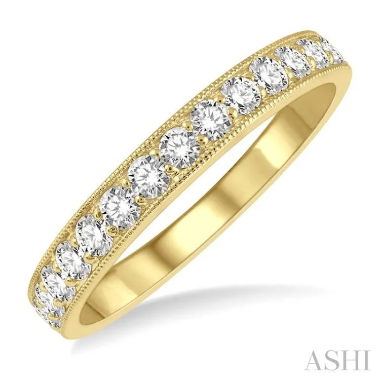 Women's silver engagement rings with diamonds-1/2 ctw Round Cut Diamond Wedding Band in 14K Yellow Gold