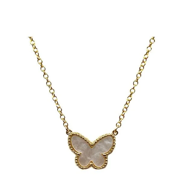 Women’s cubic zirconia necklaces-White Shell Gold Fill Butterfly Necklace (NGCH4BFLYW)