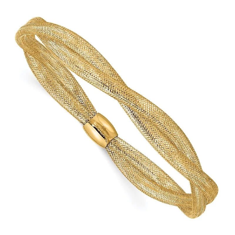 Women’s luxury tennis bracelets-14k Yellow Gold Twisted Woven Mesh Stretch Bracelet, 7" (W-7.5mm)