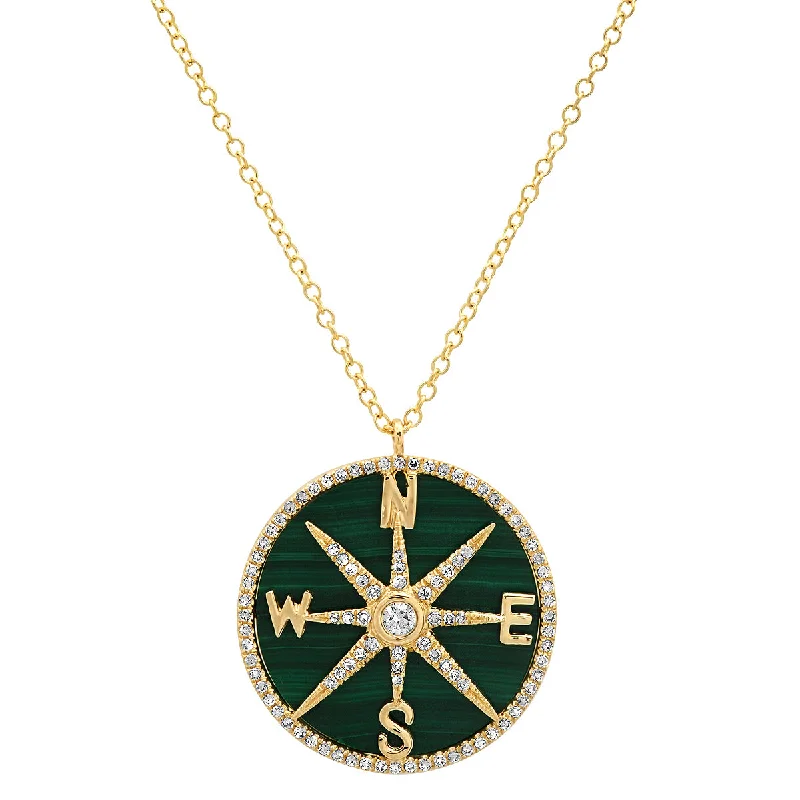 Women’s sapphire necklaces-Malachite and Diamonds Compass Necklace