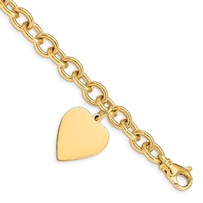 Women’s pearl bracelets-14k Yellow Gold 19mm Link w/Heart Charm Bracelet, 7.5"